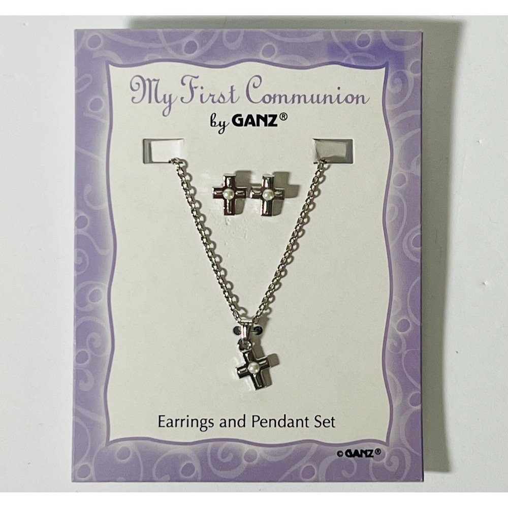 My First Communion by Ganz - Earrings and Pendant Set Silver Tone